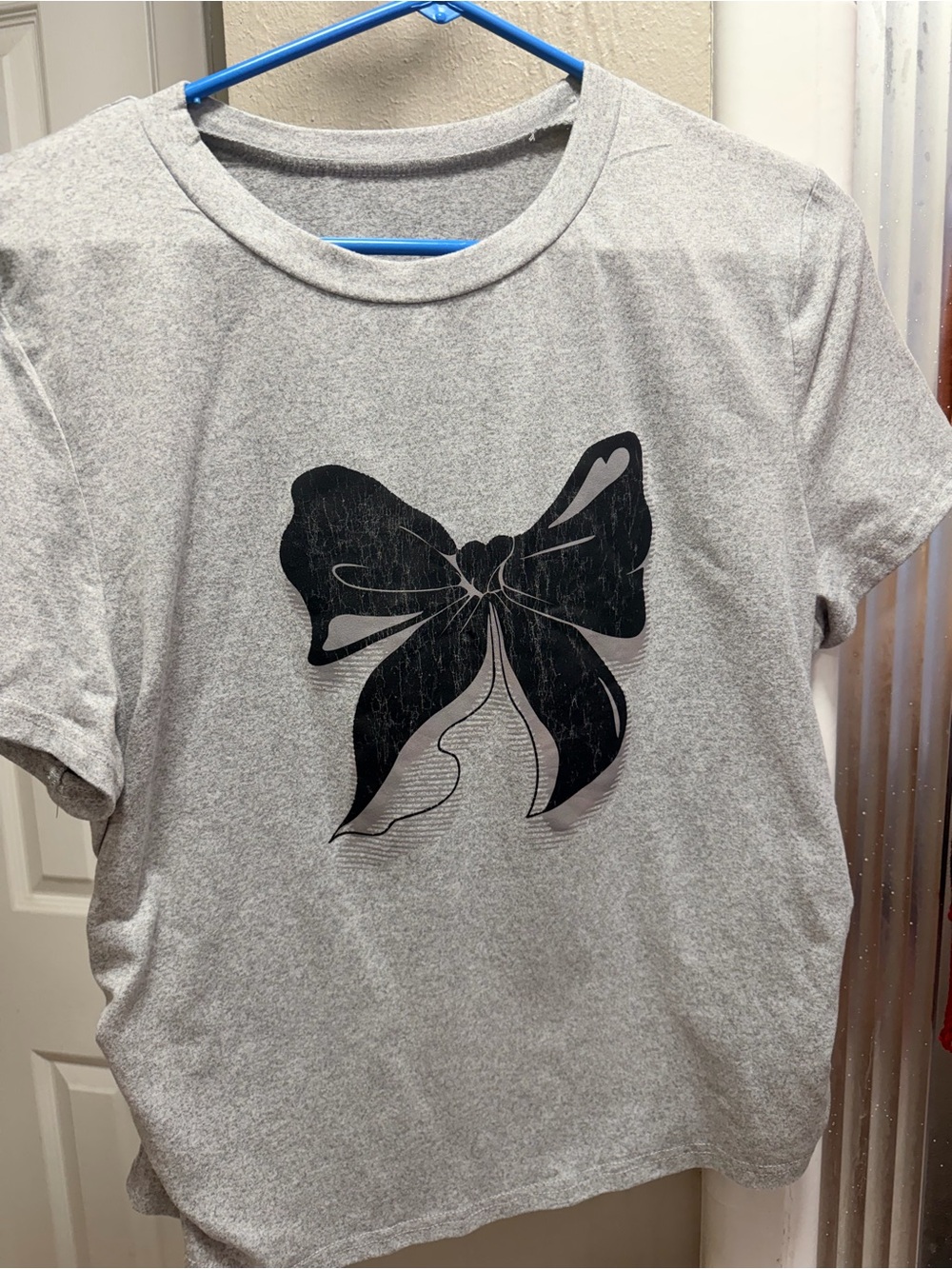 SHEIN Gray Tee with Black Bow Graphic